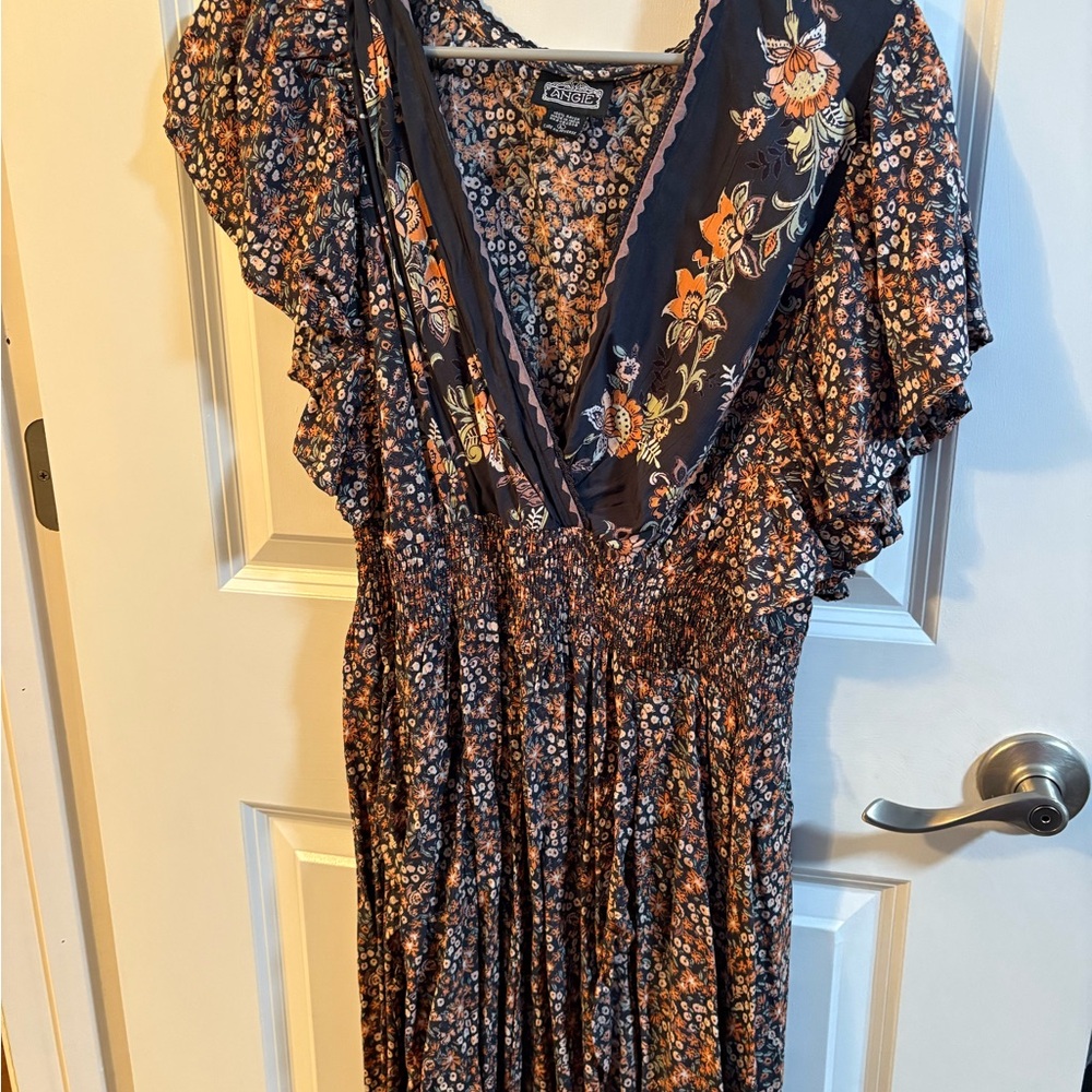 Angie Tan Brown Wrap Ruffled Mini Dress